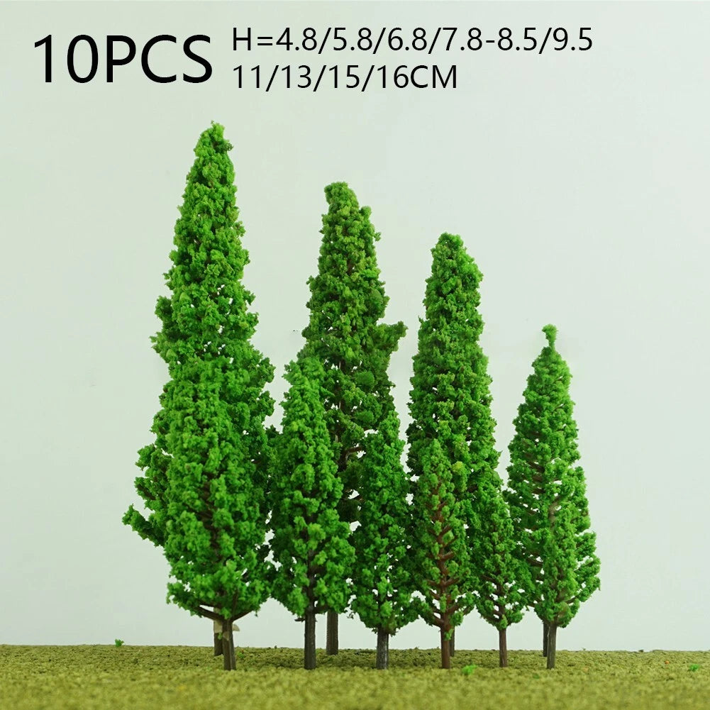 Set of 10 Pine Model Trees for Train-Railroad Diorama Scenery