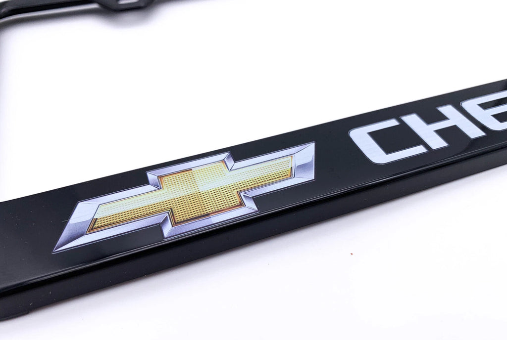 License Plate Frame Black Plastic w Chevrolet Script and Bowtie Emblem for Chevrolet (2005–2015)