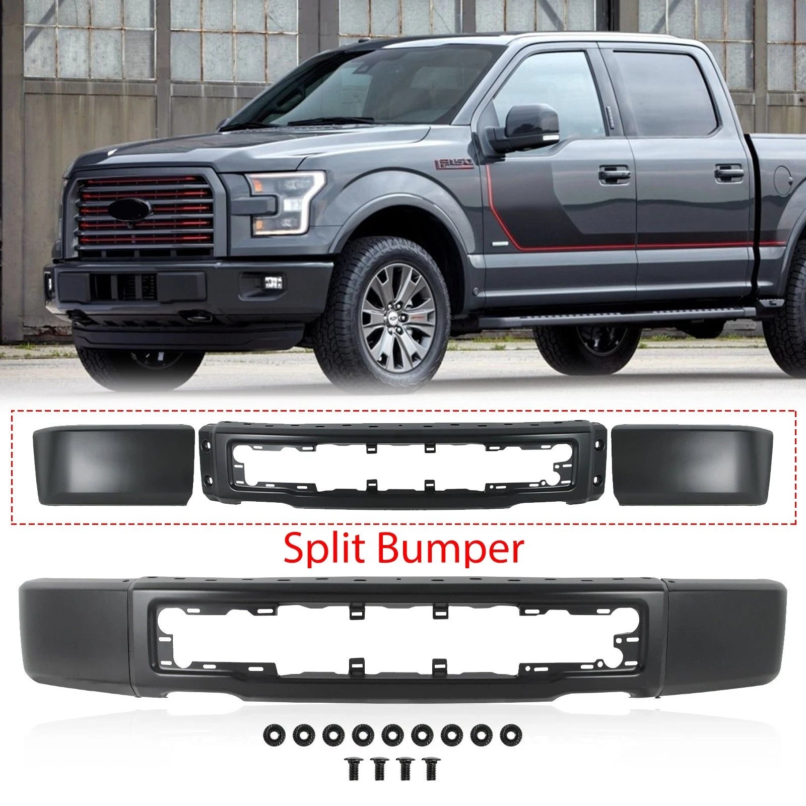Black Steel Front Bumper Face Bar for Ford F-150 (2015–2017)