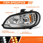Full LED Chrome Housing Turn Signal Headlights for Freightliner M2 106 112 (2003–2018)