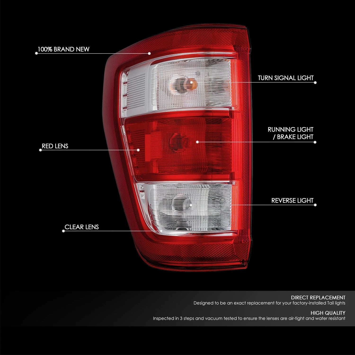 Chrome Red Driver Left Tail Light Assembly for Ford F-150 (2021–2023)