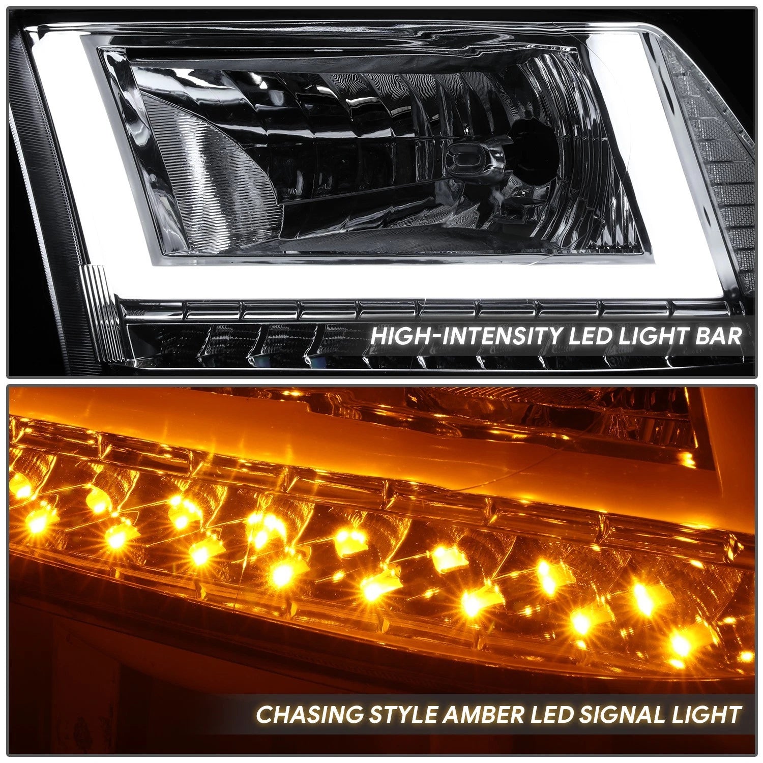 Chrome U-LED DRL Sequential Turn Signal Headlights for RAM 1500 (2009–2024)