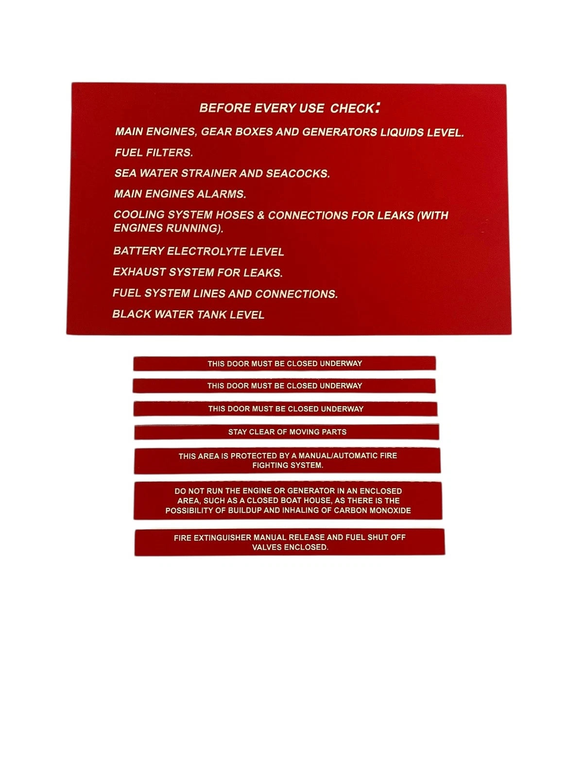 Set of 8 Engine Room Red Safety Labels for Azimut Yachts