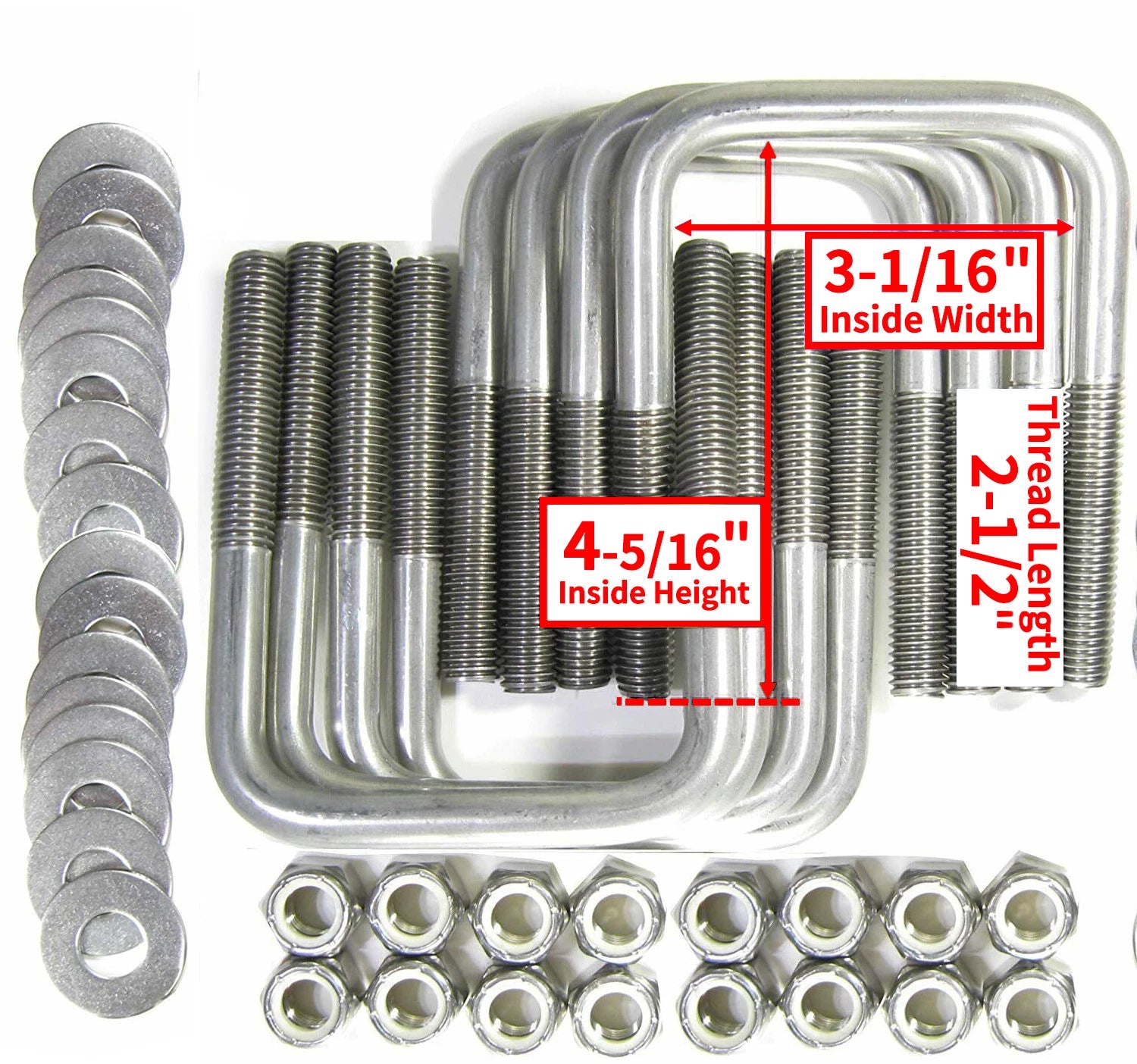 Set of 8 U-Bolts for Boat Trailer (1/2" D x 3 1/16" W x 4 5/16" L)