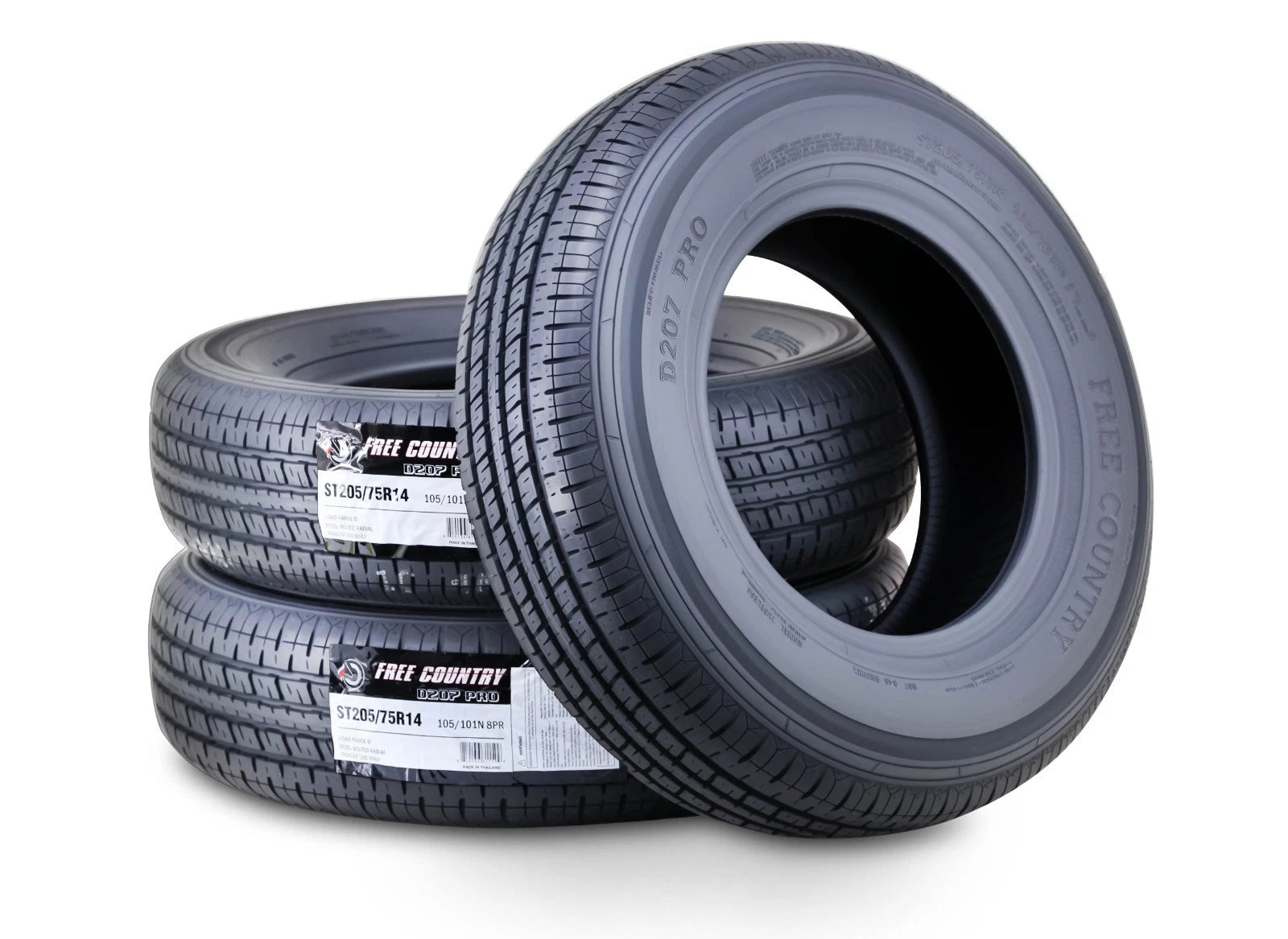 Set of 3 ST205/75R14 Trailer Tires 8PR LRD Steel Belted w/Scuff Guard