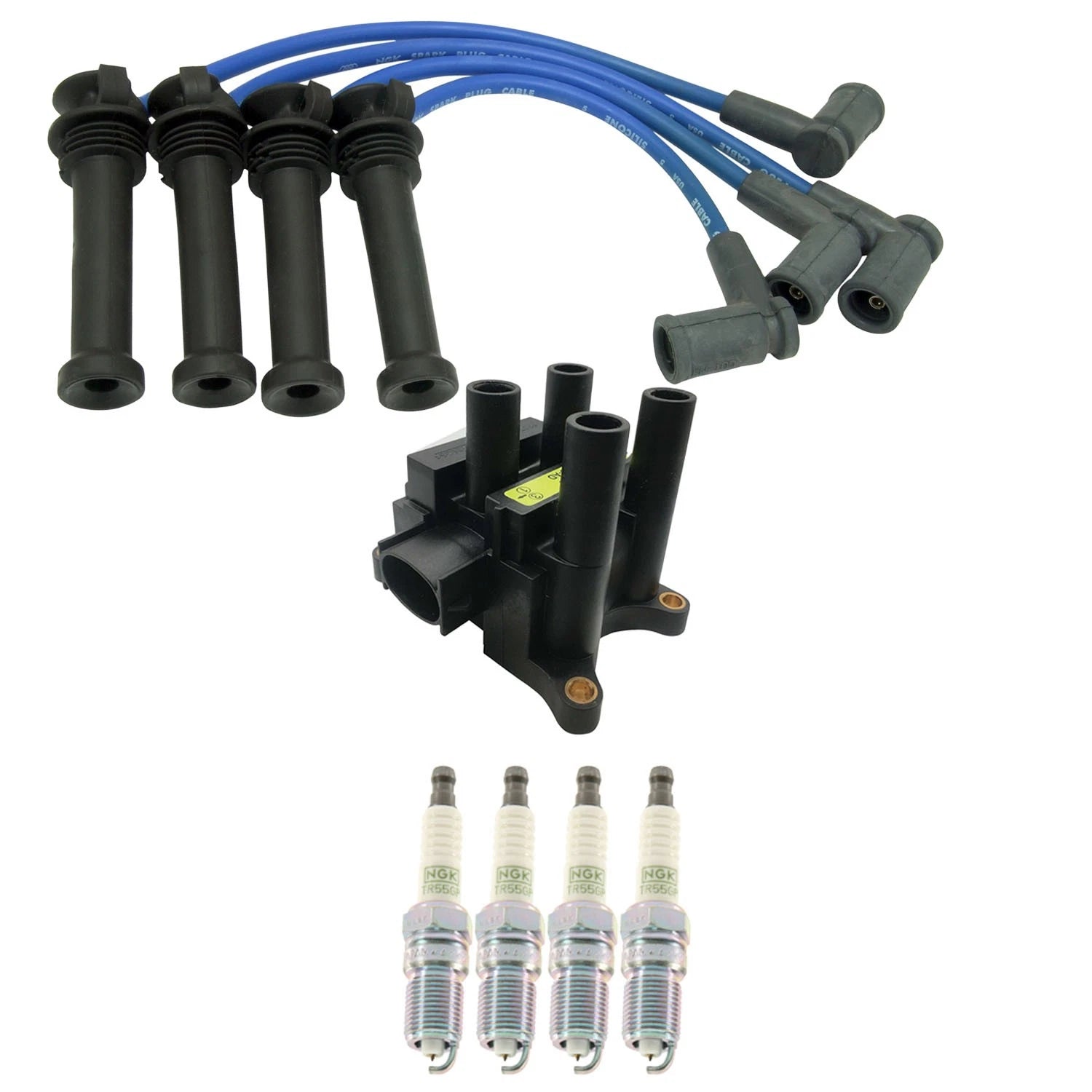 Ignition Coil & NGK G-Power Spark Plug Wire Set for Ranger 2.3 L4 (2001–2012)