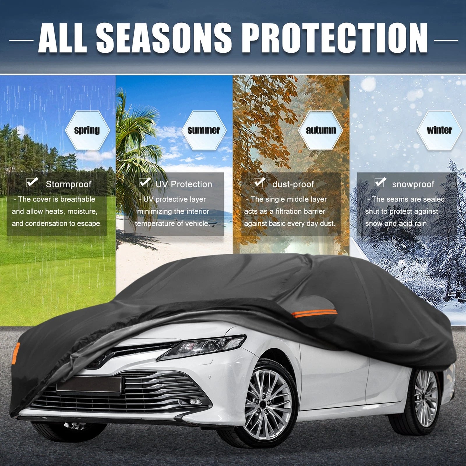 Waterproof Car Cover for Toyota Camry (2007–2022) 210D-PU Oxford, Zippered