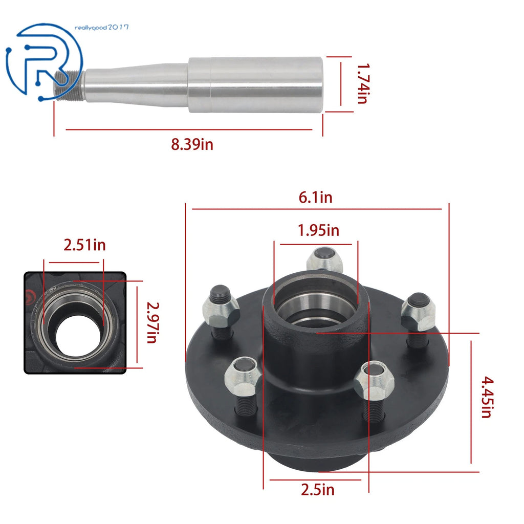 5 Lug 5" Bolt & 8.25" Round #84 Spindle Trailer Idler Hub Kit (2000 lbs)