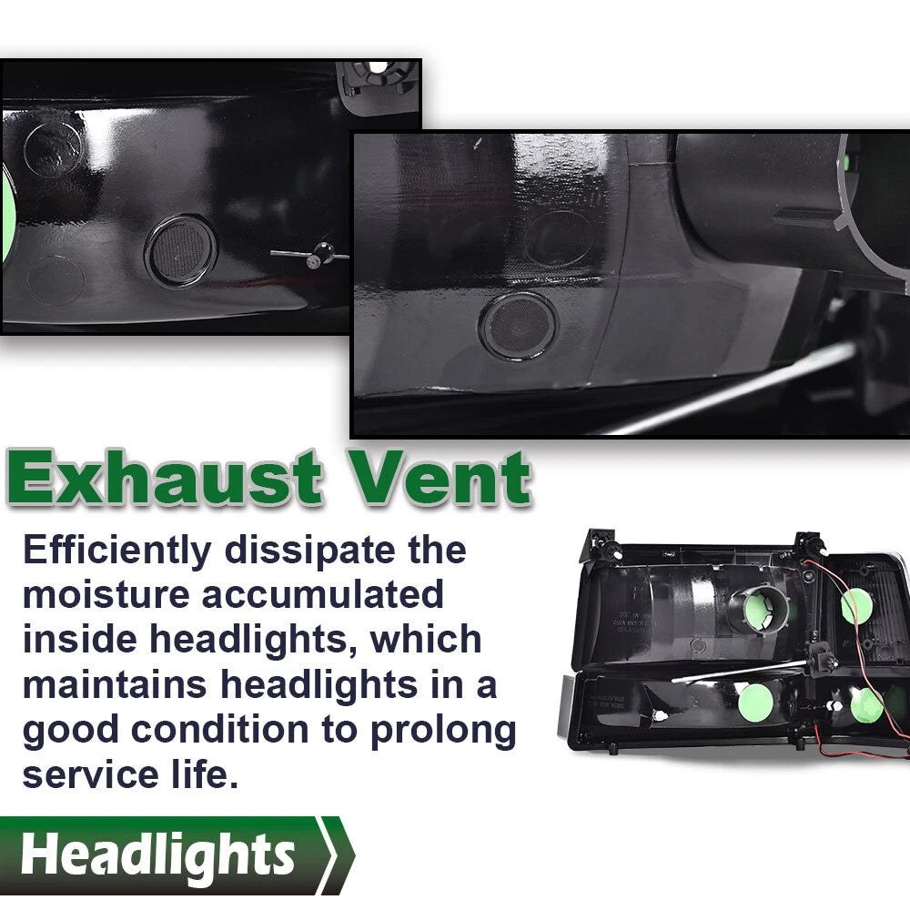 LED DRL Smoke Black Headlights for Ford F-150 Bronco (1992–1996)