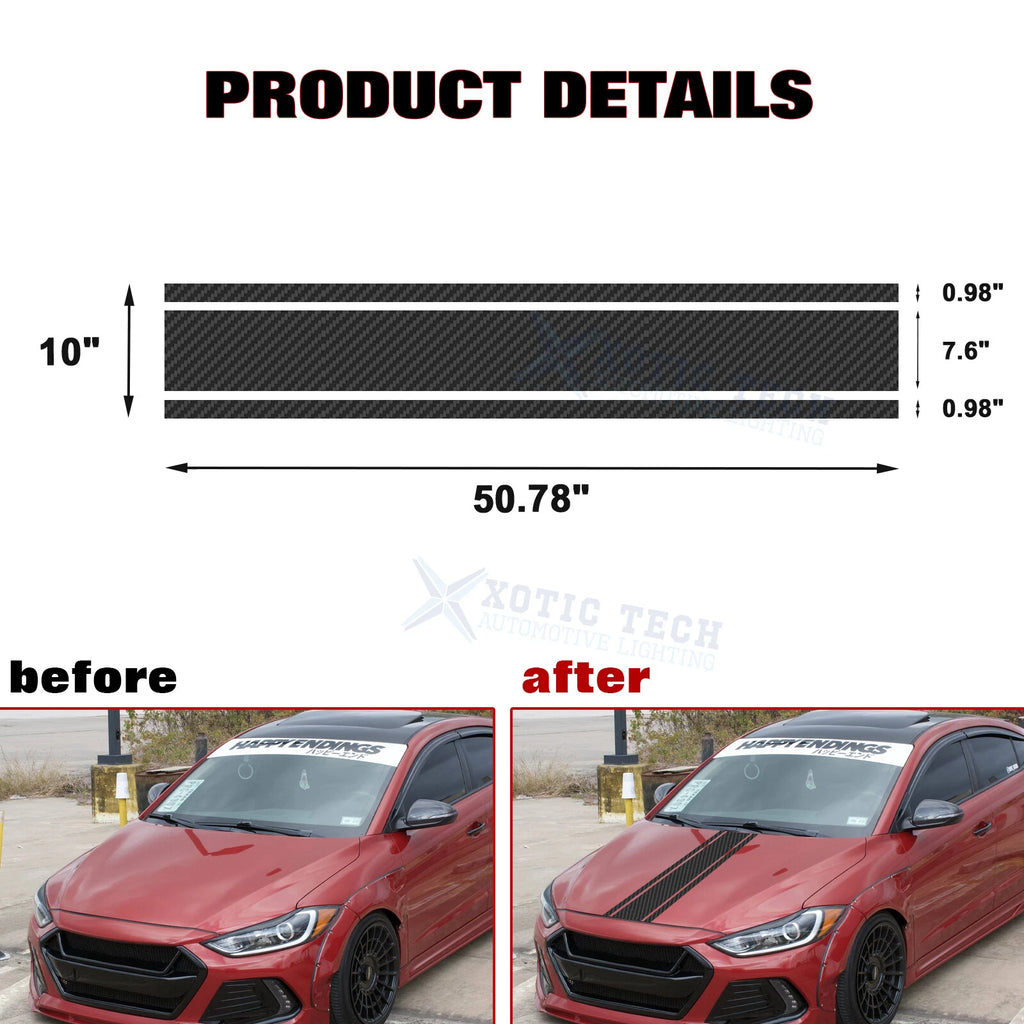 Carbon Fiber Texture Hood and Bumper Stripe Sticker Decal for Car (KK)