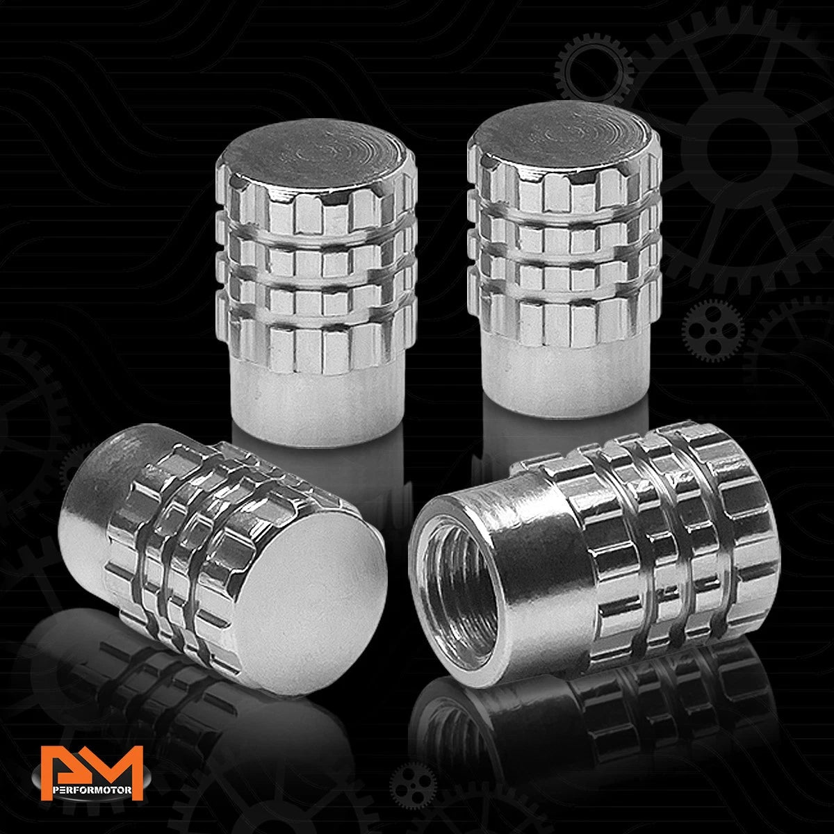 Set of 4 Silver Aluminum Tire Stem Caps for Universal Fit (All Models)