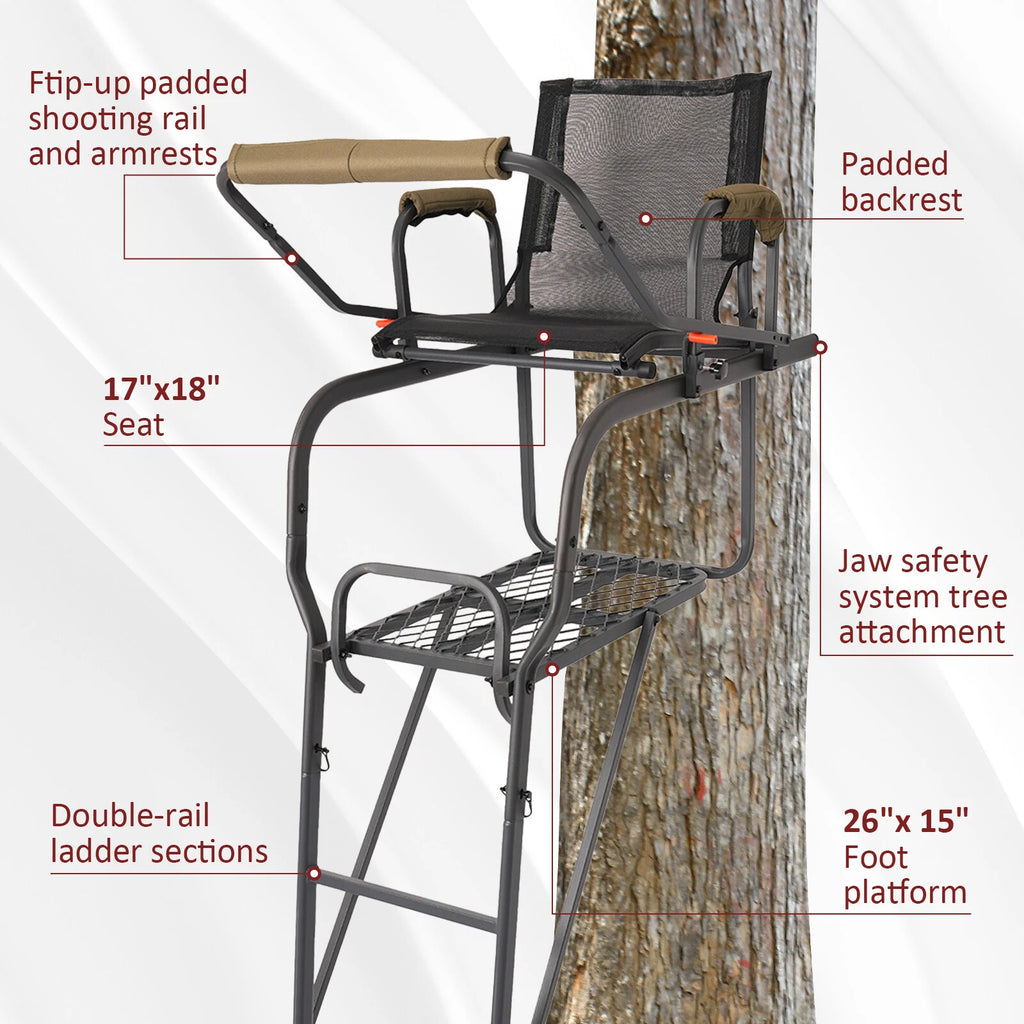 Hunting Ladder Tree Stand with Shooting Rail for Outdoor Use (15.5')