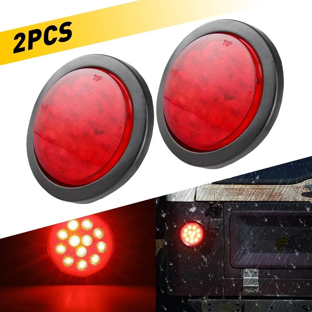 2X 4" Round 24-LED Stop Turn Tail Brake Lights for Trailer Truck
