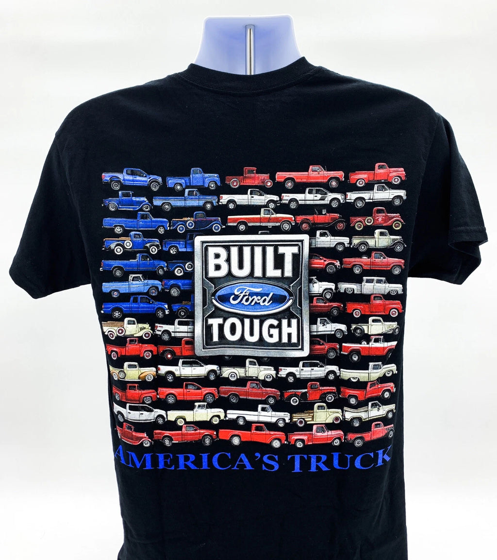 Ford Truck T-Shirt Black Built Ford Tough American Flag for Ford F-Series (1999–2024)