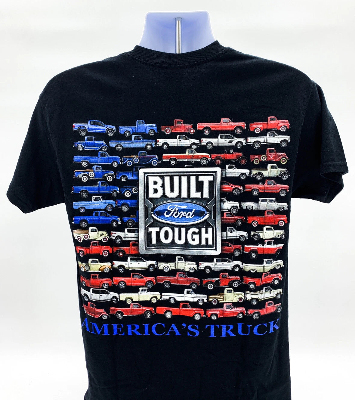 Ford Truck T-Shirt Black Built Ford Tough American Flag for Ford F-Series (1999–2024)