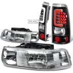 Chrome Crystal Headlight + Corner + Black 3D LED Tail Light for Silverado (1999–2002)