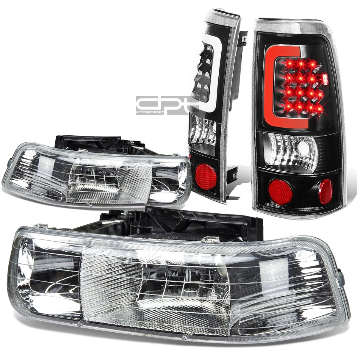 Chrome Crystal Headlight + Corner + Black 3D LED Tail Light for Silverado (1999–2002)
