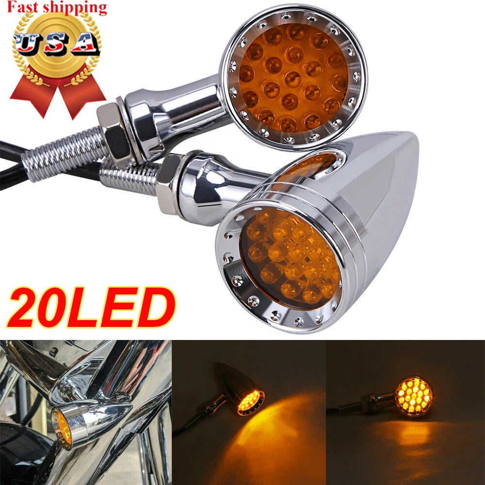 2X LED Chrome Bullet Brake Turn Signal Lights for Bobber Cafe Racer