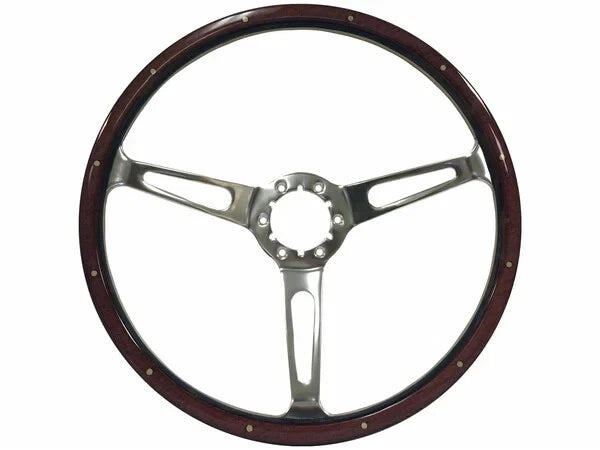15 Inch Billet 3 Spoke Steering Wheel Wood Riveted with Horn Button for Universal (2001–2025)