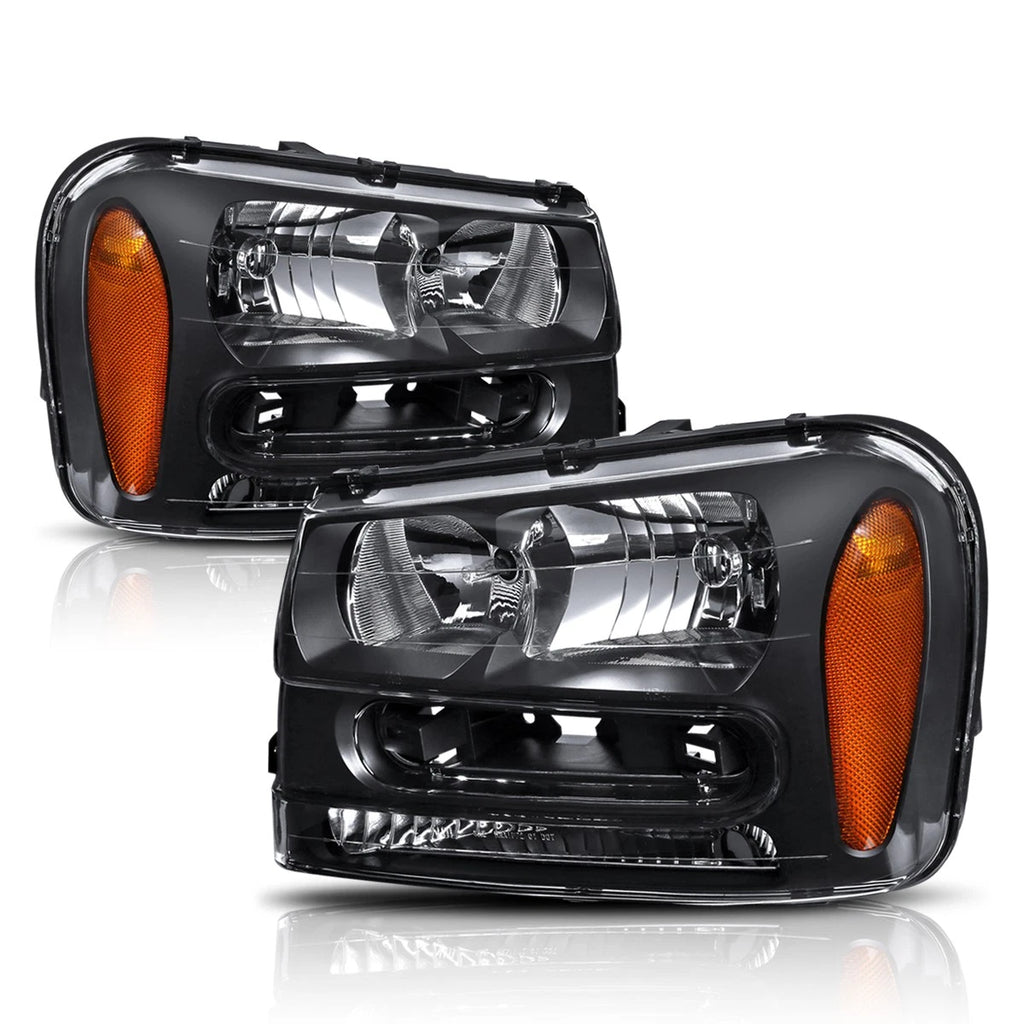 Black Housing Headlight & Amber Side Corner Lamps for Chevrolet Trailblazer (2002–2009)