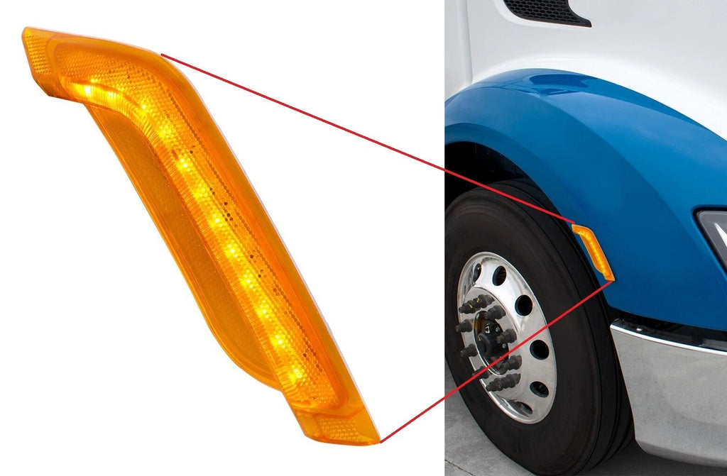 Passenger Side Amber LED Fender Turn Signal Light for Peterbilt 579 (2012–2017)