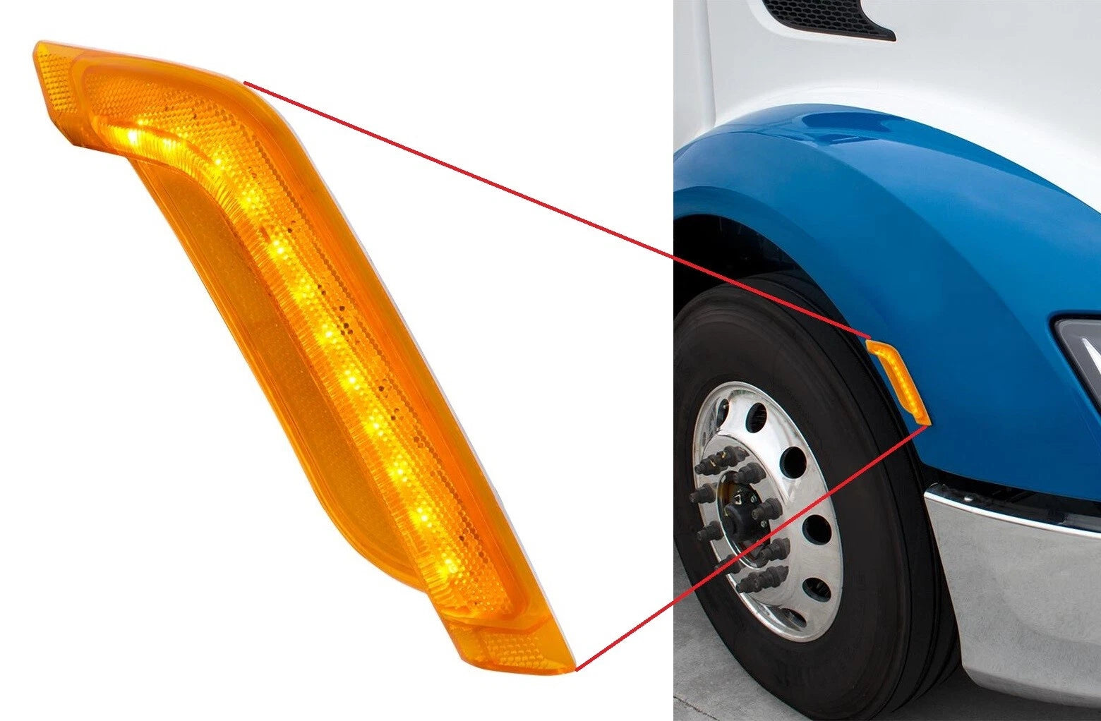 Passenger Side Amber LED Fender Turn Signal Light for Peterbilt 579 (2012–2017)