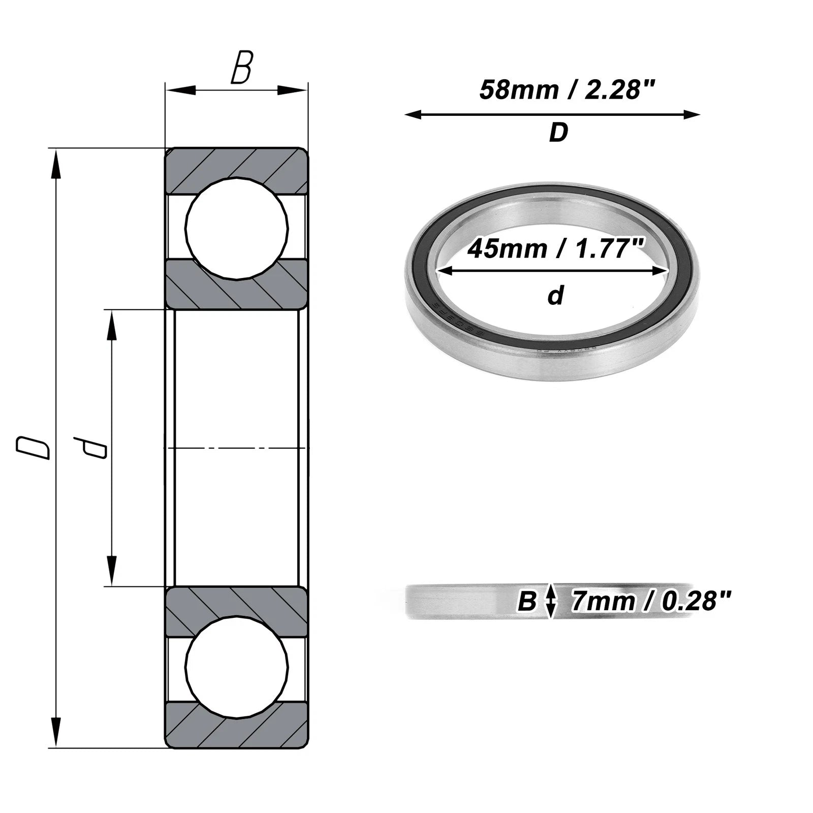 Deep Groove Ball Bearing 45x58x7mm for Scooter Skateboard (P0)