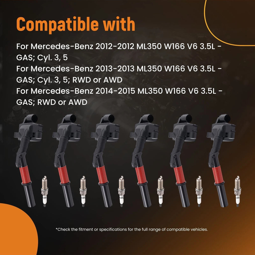 6x Ignition Coil & Spark Plug Set for Mercedes-Benz ML350 (2012–2015) UF748