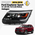Halogen Headlight w/ DRL Black Bezel for Ford Explorer (2016–2018) Left Side