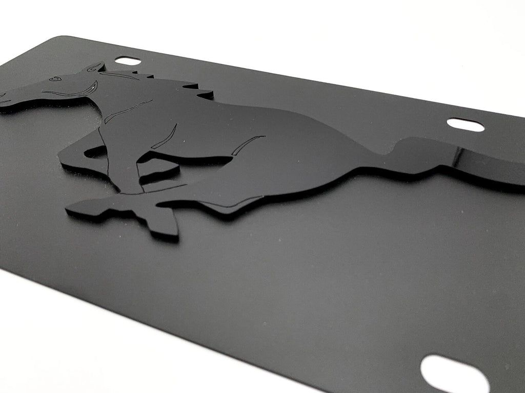 3D Premium Mustang Running Pony Emblem Black License Plate for Ford (2005–2024)