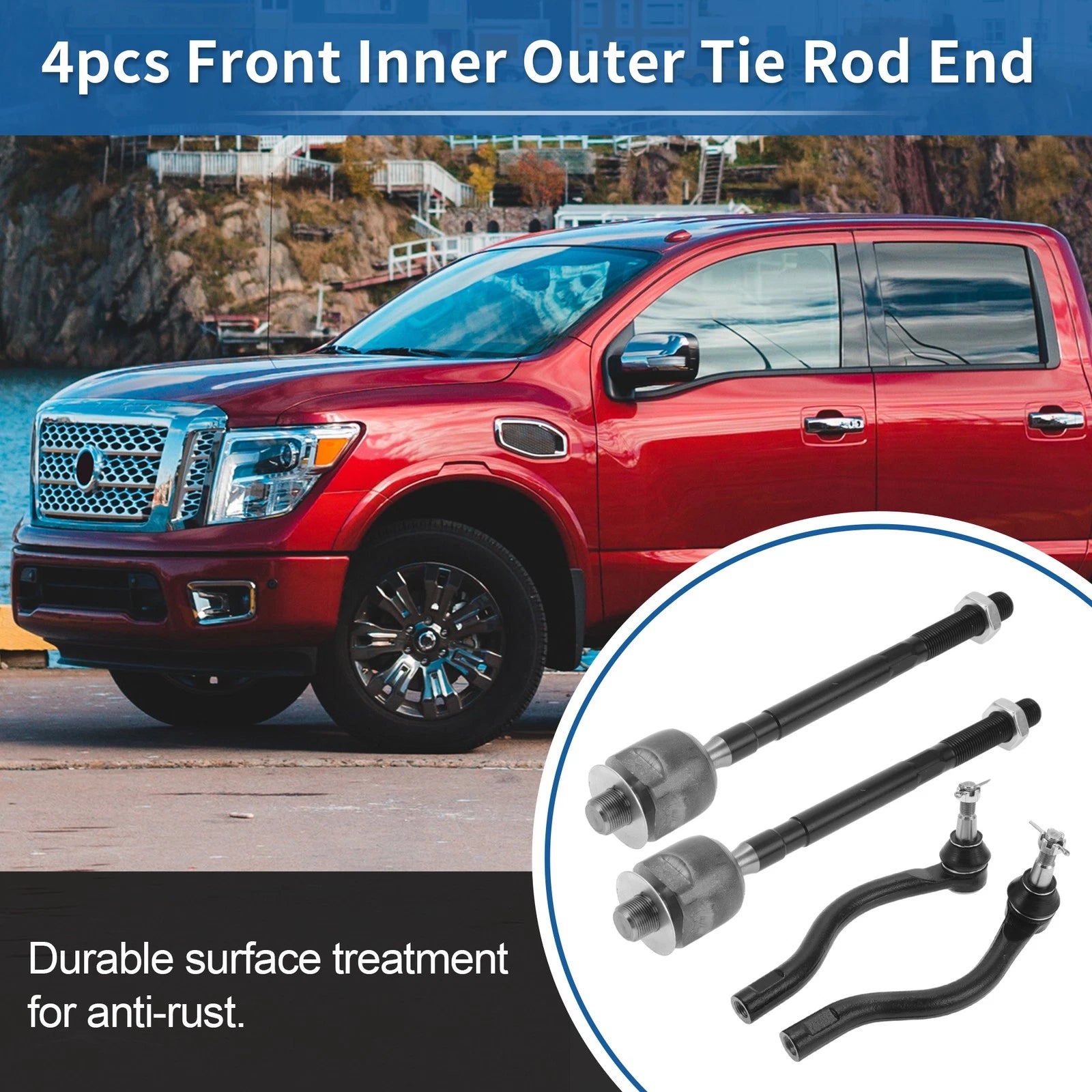 Set of 4 Front Inner Outer Tie Rod End Links for Nissan Maxima (No. ES800357/ES800358)