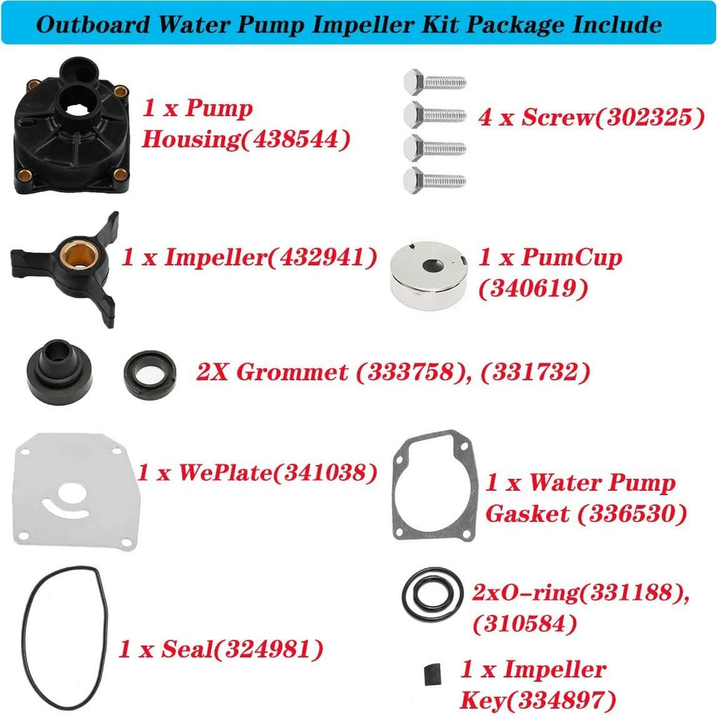 Water Pump Impeller Kit 438592 for Johnson Evinrude OMC Outboard