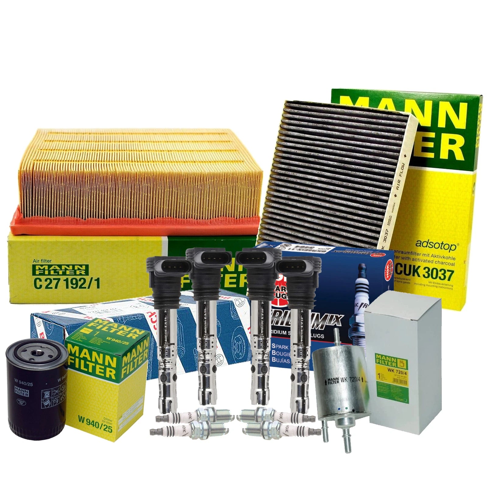 Set of 4 Mann Filters & 4 NGK Iridium IX Spark Plugs for Audi AMB
