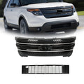 2X Front Upper Grille + Bumper Grille Glossy Black for Ford Explorer (2011–2015)