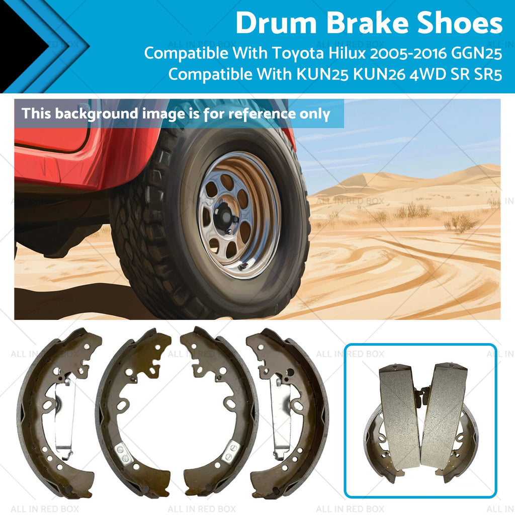 4x Drum Brake Shoes for Toyota Hilux GGN25 KUN25 KUN26 4WD SR5 (2005–2016)