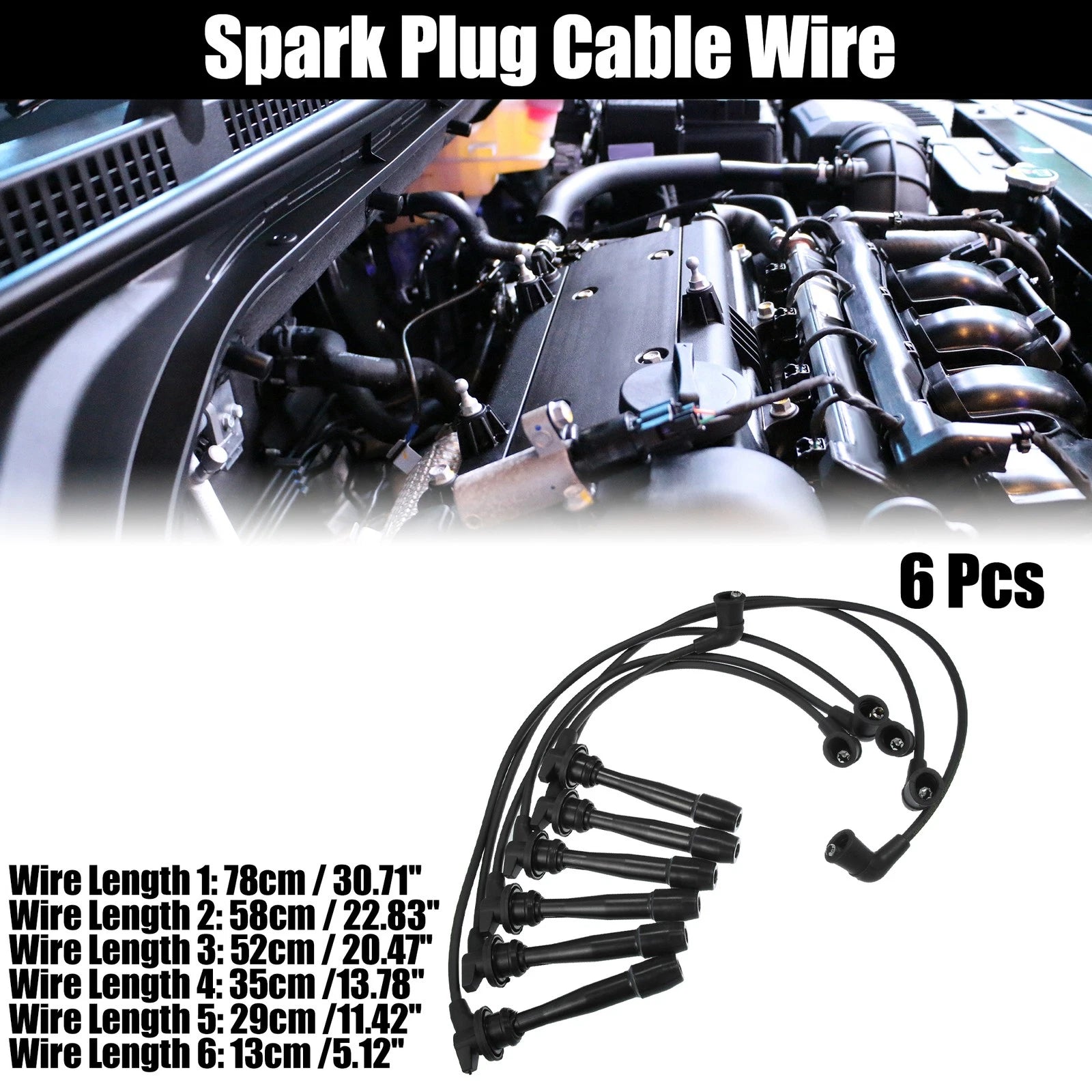 6pcs Spark Plug Ignition Wire for Hyundai Sonata GLS (1999–2001) Black