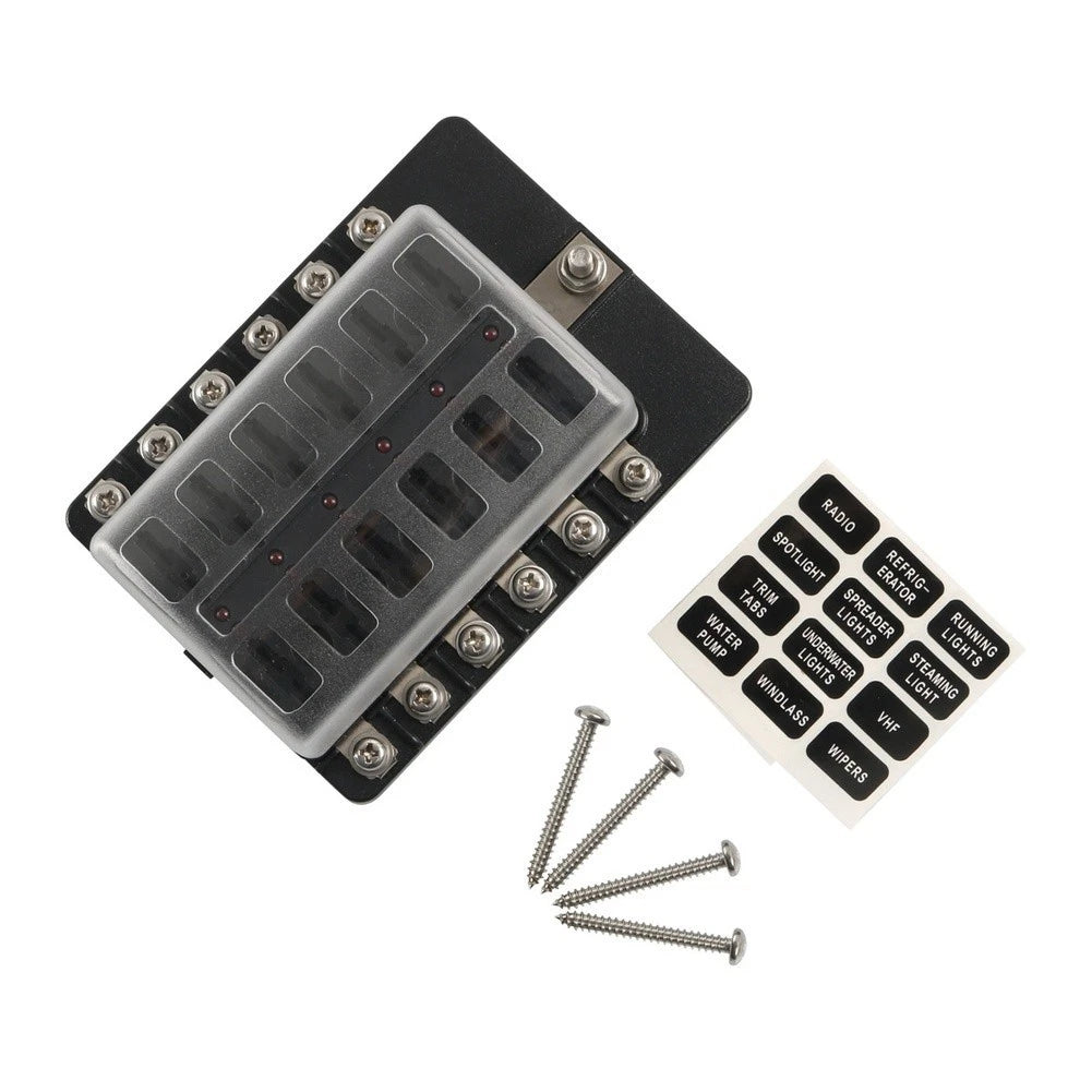 12 Position LED Fuse Box for Car Boat RV (12V 32V)