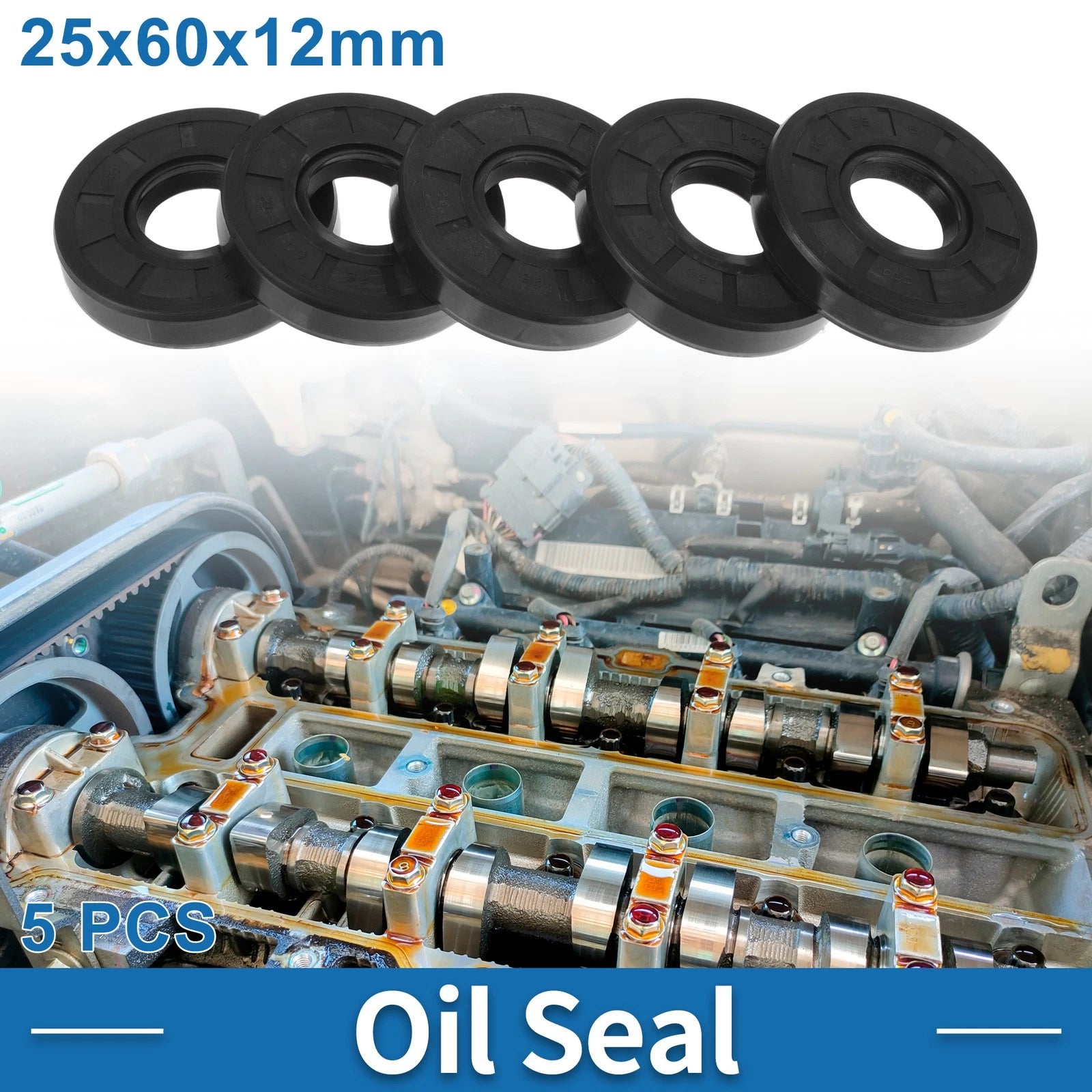 Set of 5 Oil Seal Rotary Shaft Seal for Various Models (25x60x12mm)