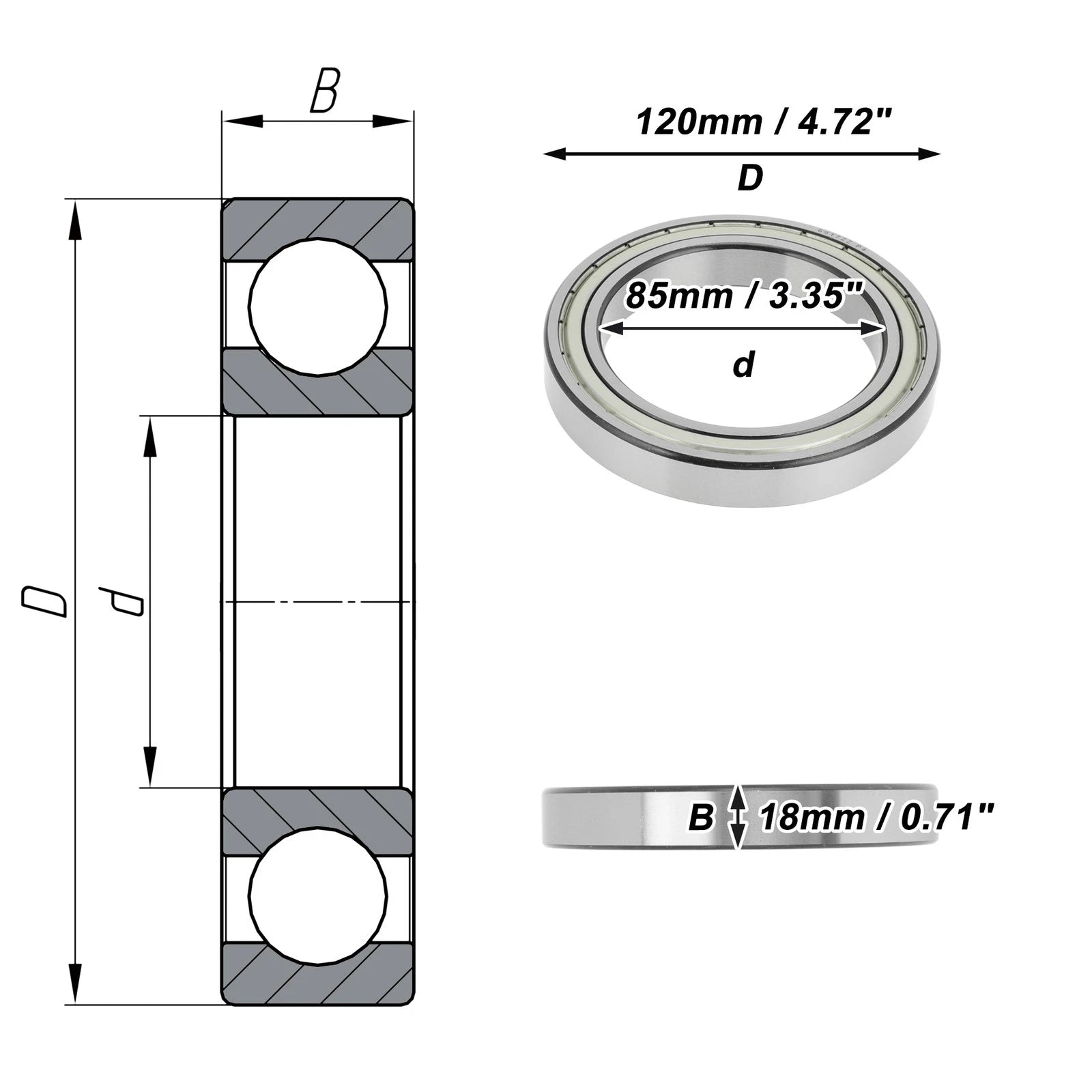 Deep Groove Ball Bearings 6917ZZ for Scooter Skateboard Wheel (85x120x18mm)