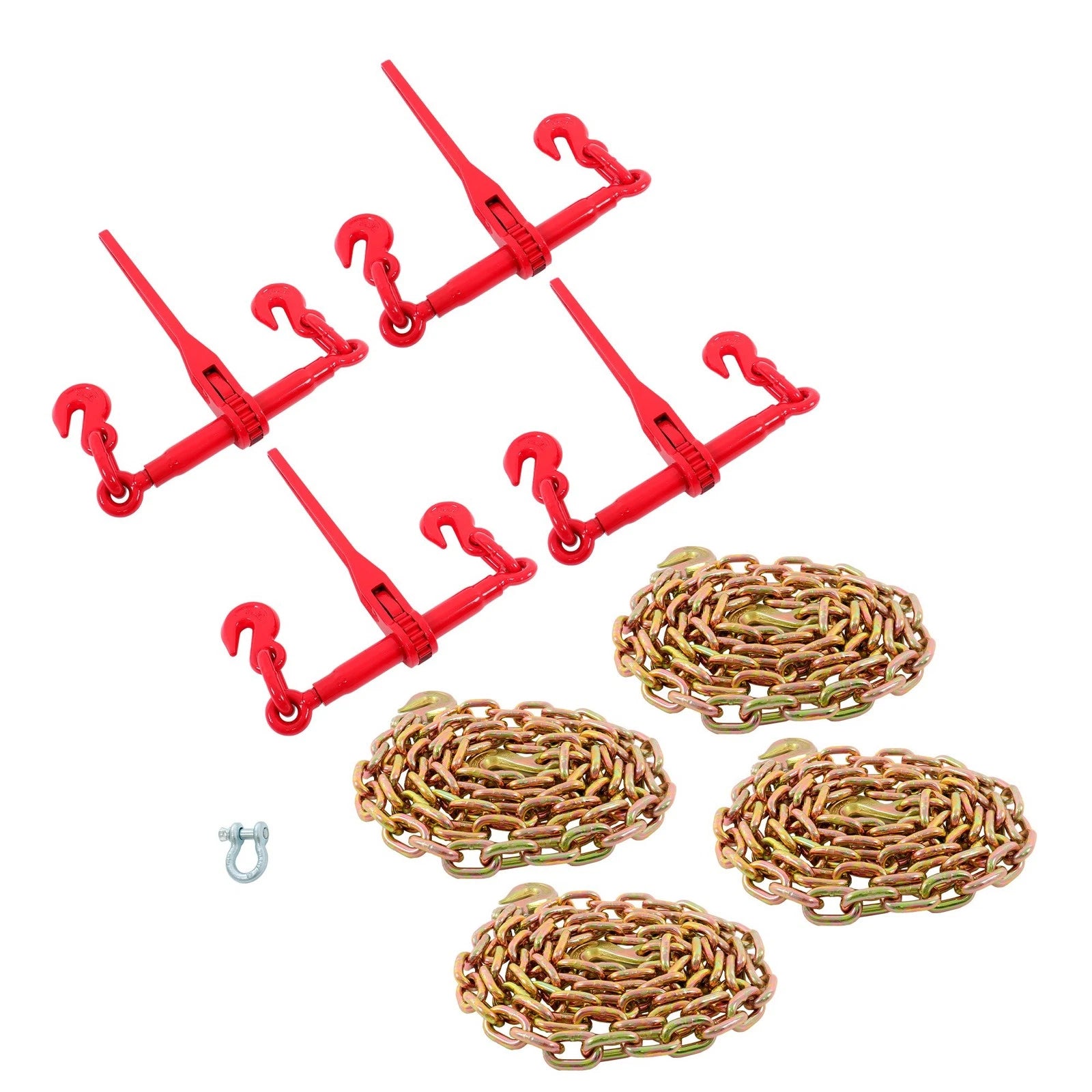 Set of 4 Ratchet Load Binder Chain Kit 3/8in-1/2in 10FT G80