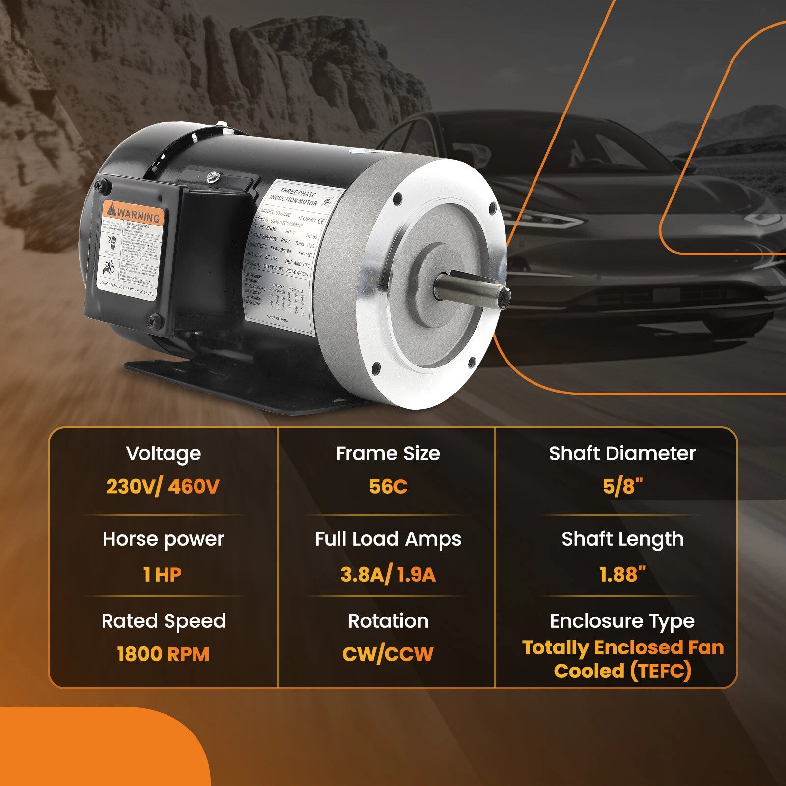 Air Compressor 1HP Electric Motor 5/8" Shaft 1800RPM 230V/460V