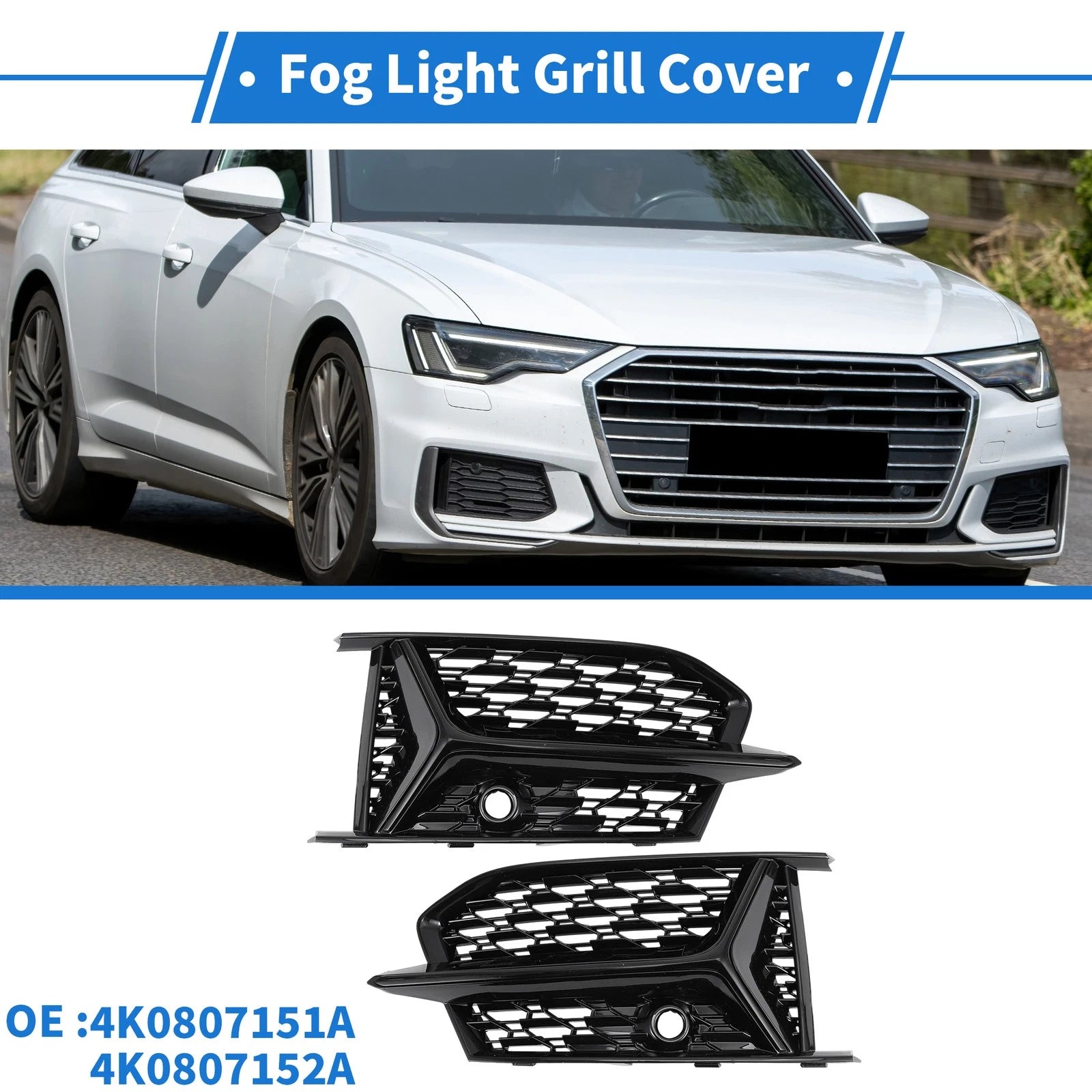 1 Pair Fog Light Grills for Audi A6 (2005–2011) No. 4K0807151A