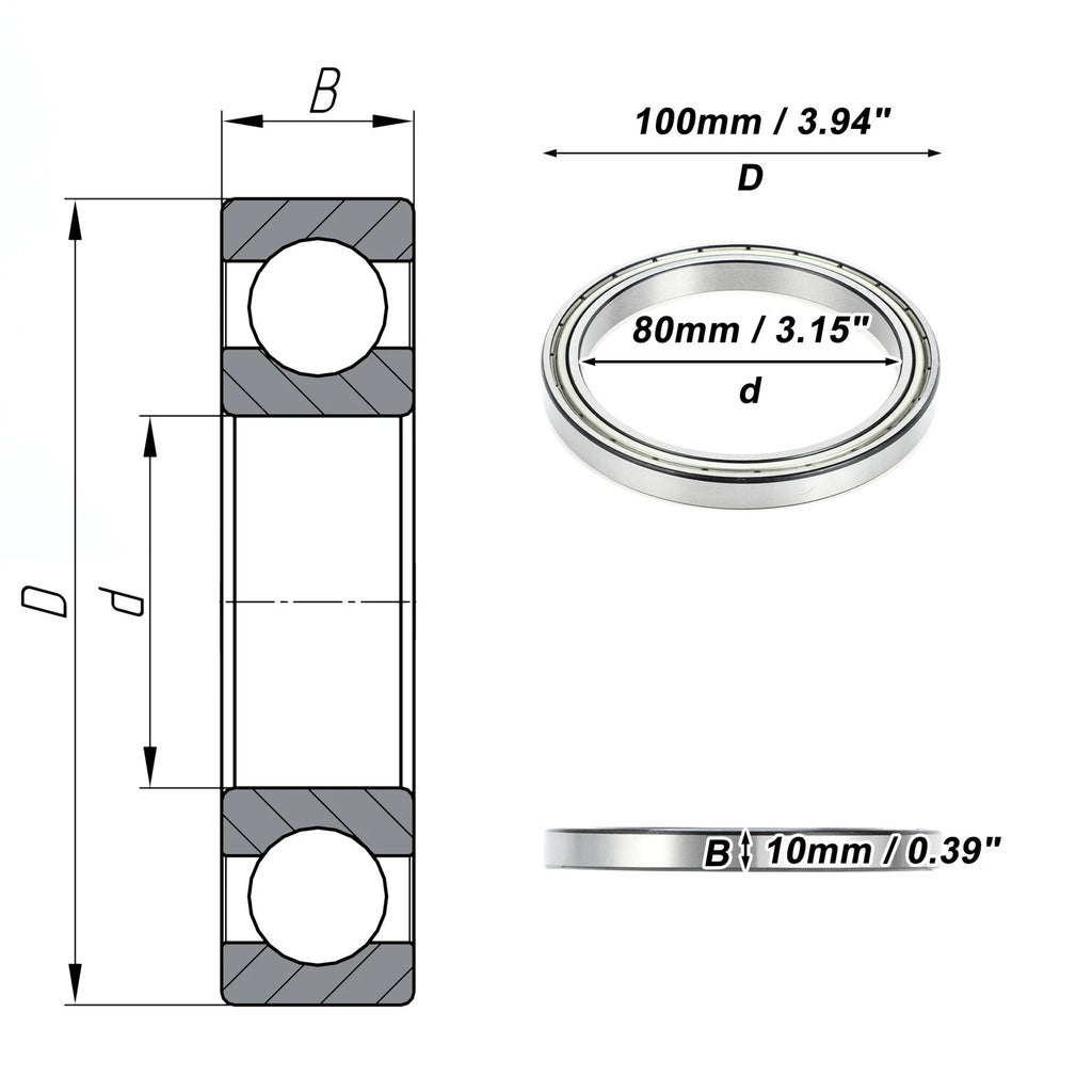 6816ZZ Deep Groove Ball Bearing for Scooter Skateboard Wheel (80x100x10mm)