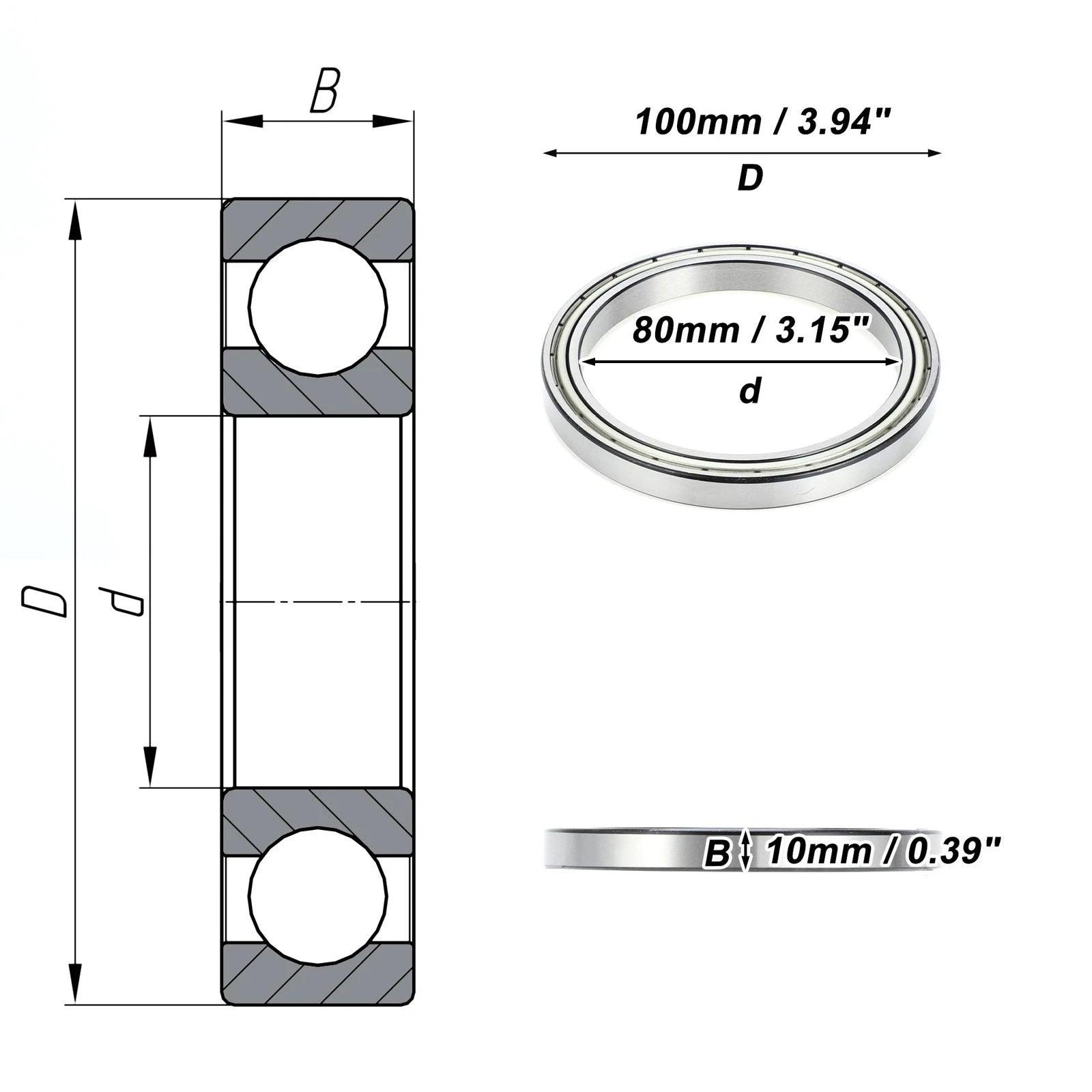 6816ZZ Deep Groove Ball Bearing for Scooter Skateboard Wheel (80x100x10mm)