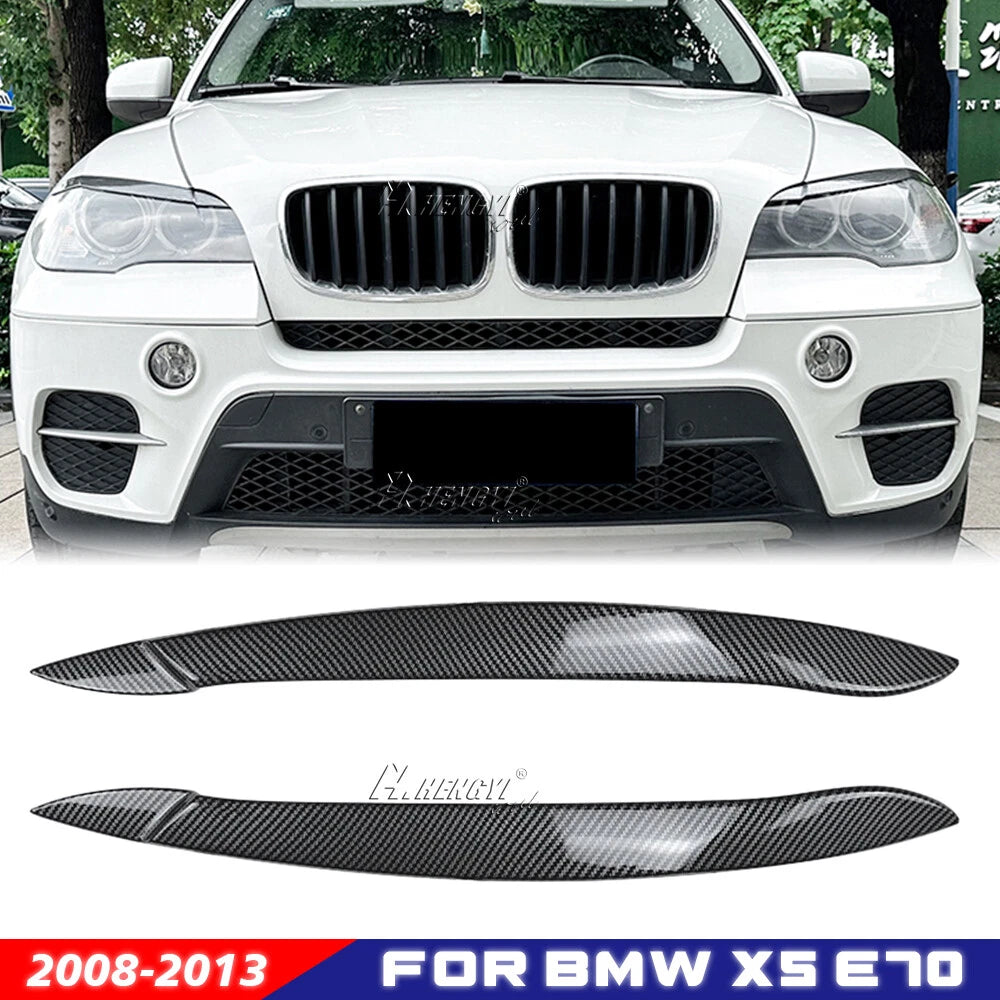 Pair Add-On Headlight Eye Lids for BMW X5 E70 (2008–2013) Carbon Fiber Look
