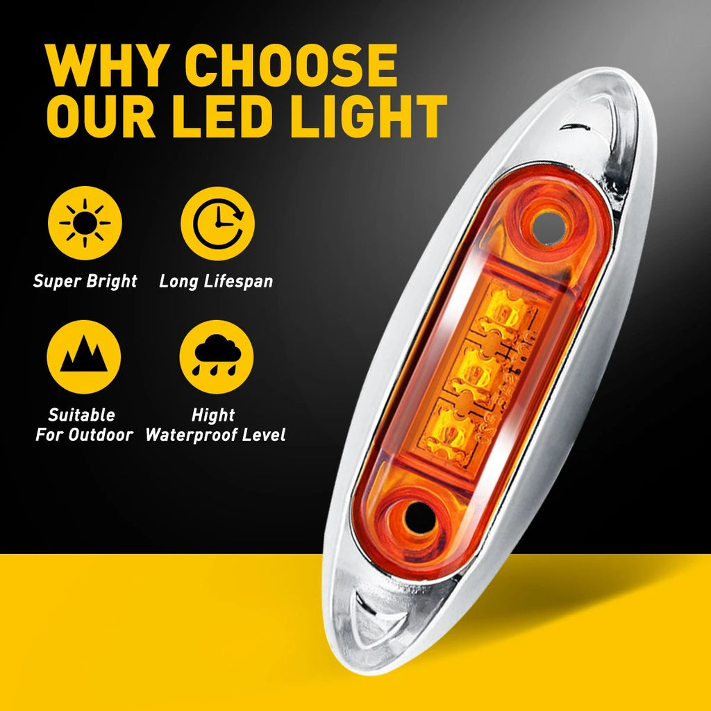 20x Amber 3-LED 4" Side Marker Lights for Truck Trailer