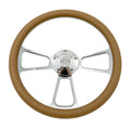 Billet Steering Wheel with Tan Wrap and Chevy Bowtie Horn for 14 Inch