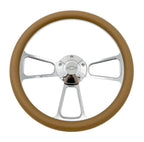 Billet Steering Wheel with Tan Wrap and Chevy Bowtie Horn for 14 Inch