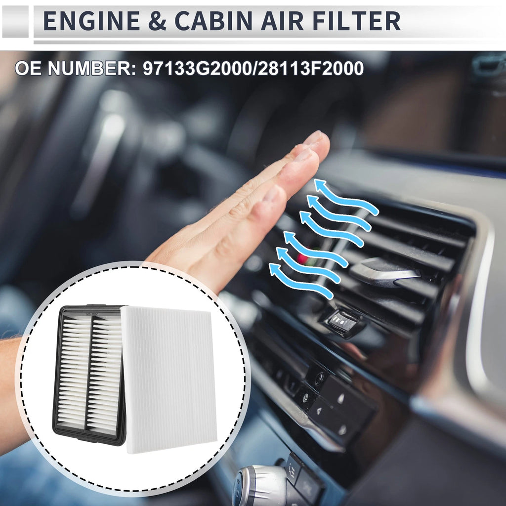 2X Engine Cabin Air Filter Combo No. 97133G2000 for Hyundai Elantra (2017–2020)