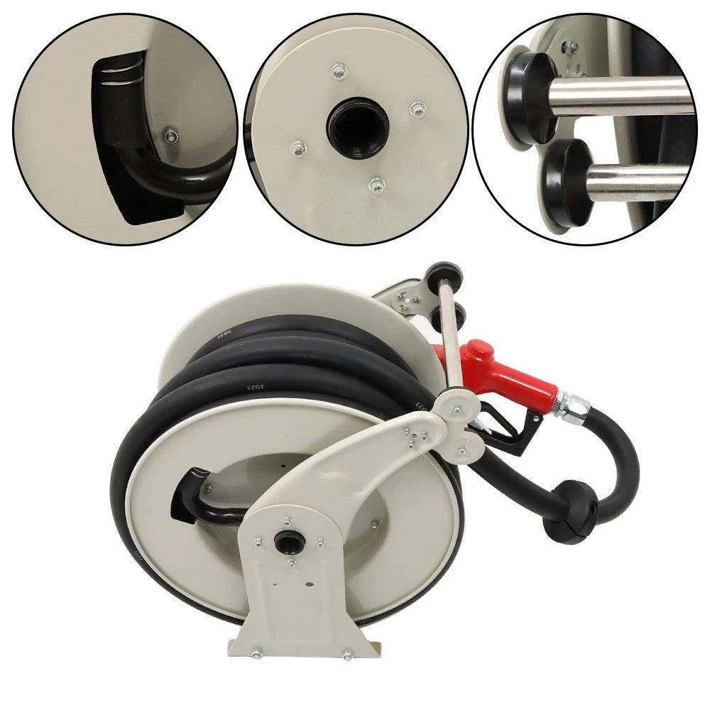 1" x 50FT Fuel Hose Reel for Vehicle (300 PSI) with Fueling Nozzle